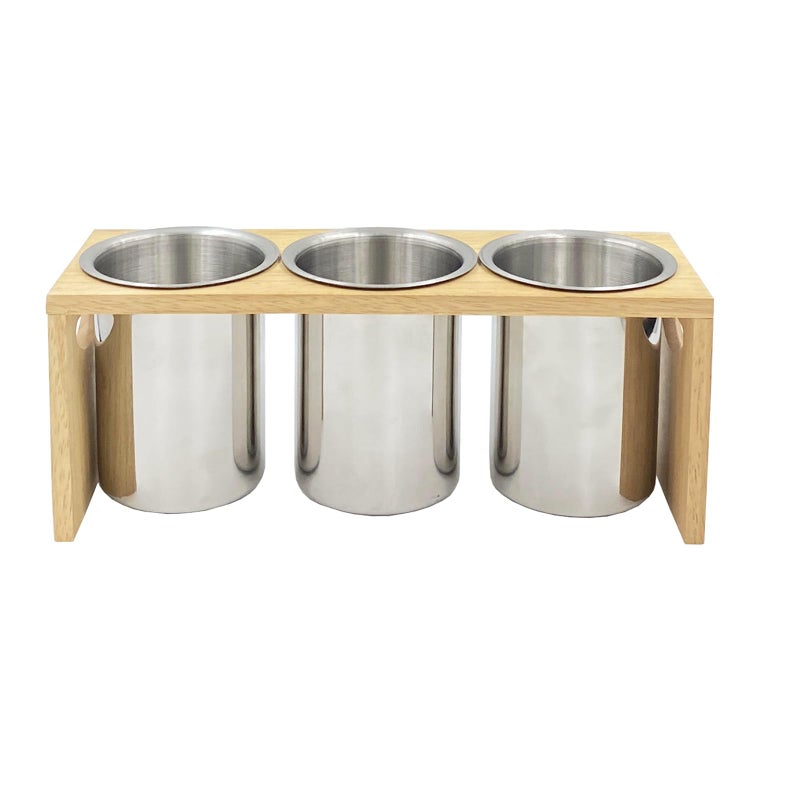WSKC Flatware Caddy Stainless Steel Cutlery Holder with Wood Base, Containers for Kitchen Use - Image 1